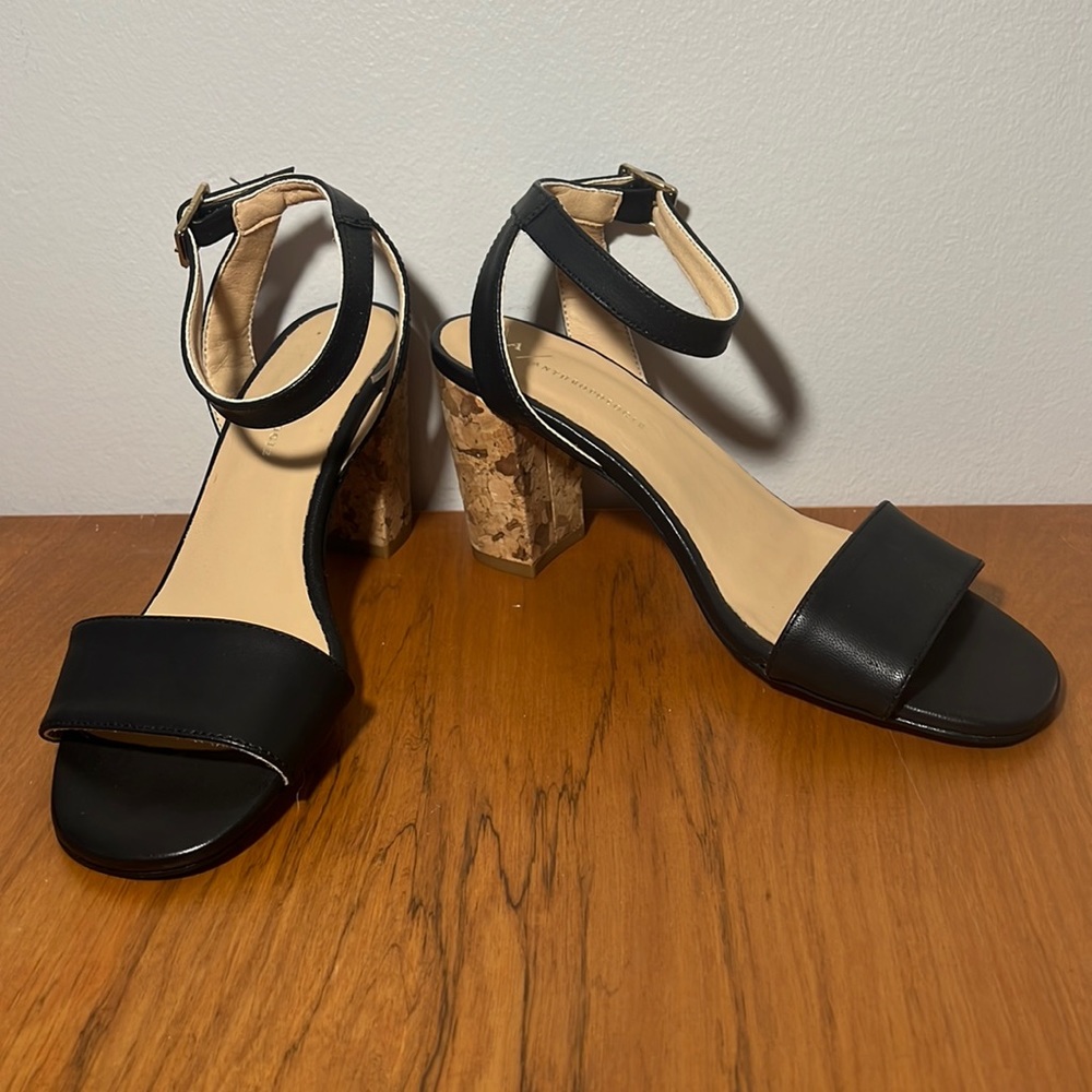 Anthropologie leather and cork ankle strap heels